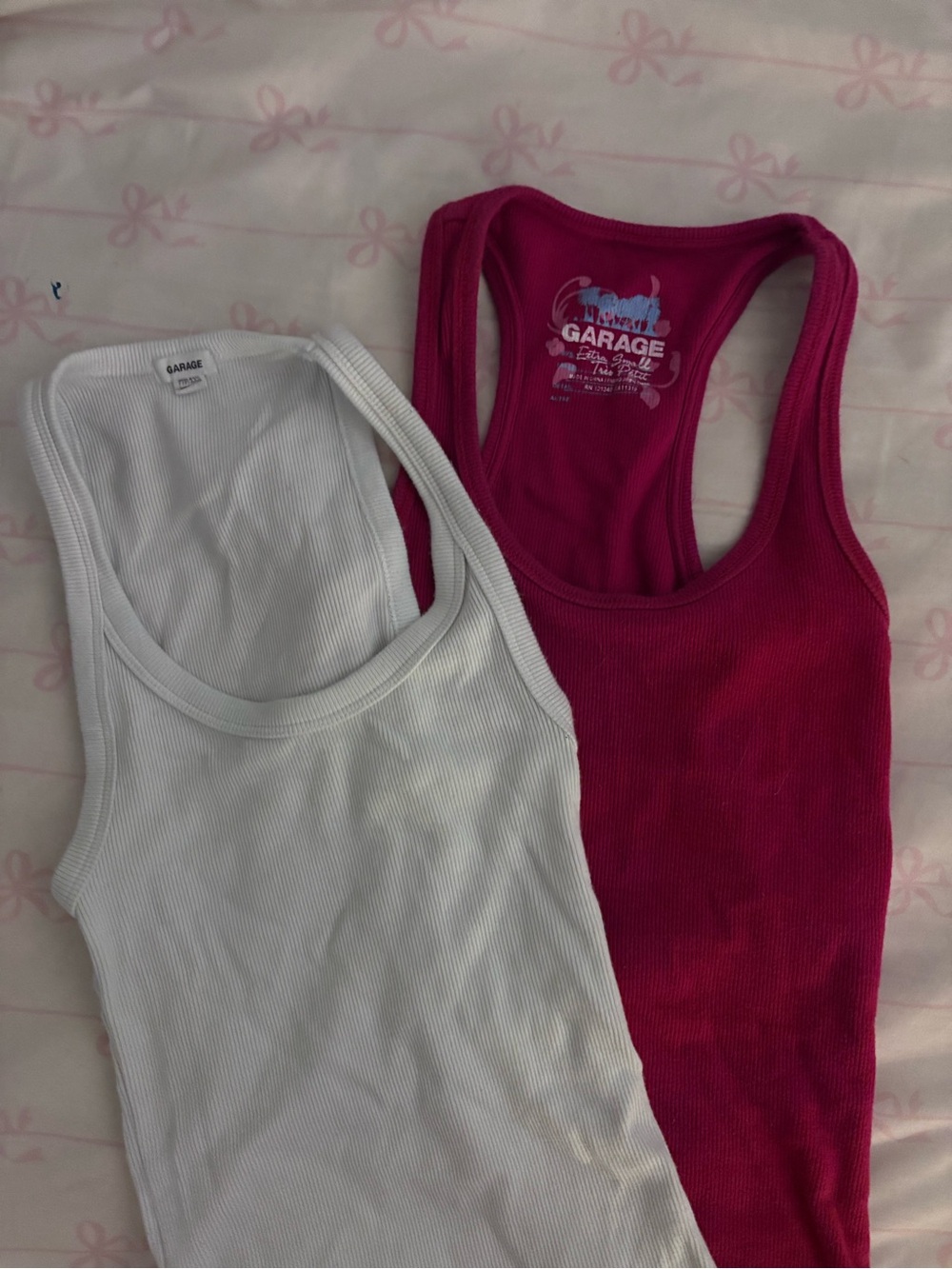 Garage Ribbed Tank Tops - White & Red